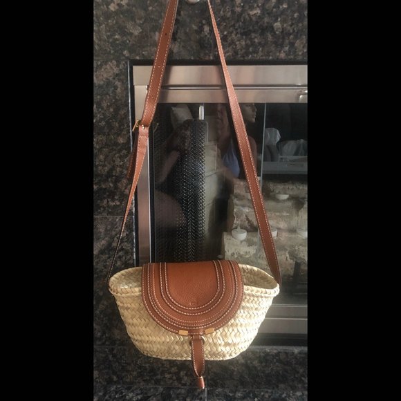 Chloe Woven Cream and Tan Crossbody Bag - Picture 7 of 9